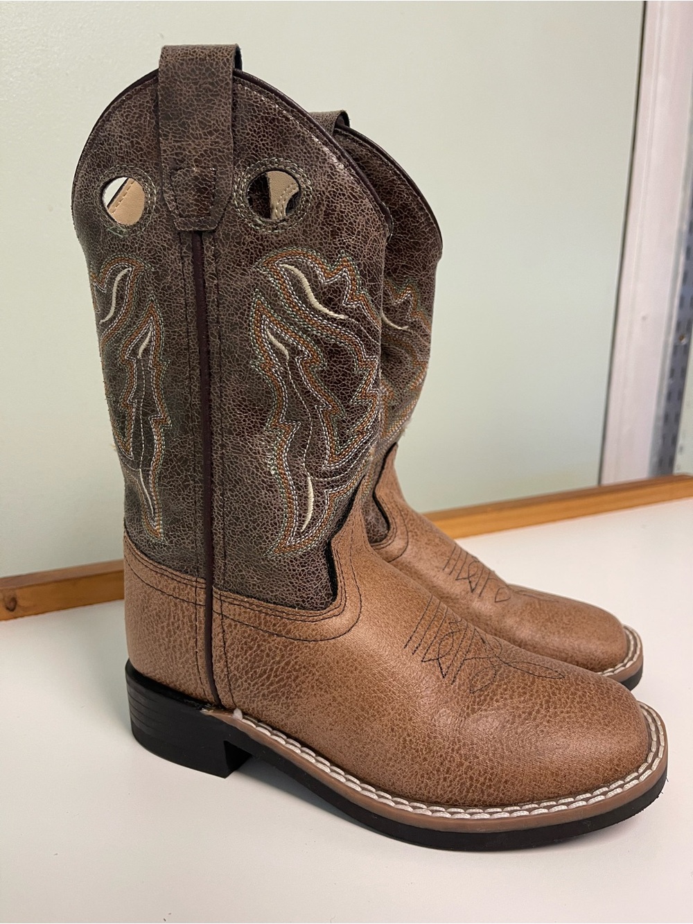 Old West Kids Brown/Tan Western Cowboy Boots VB9113